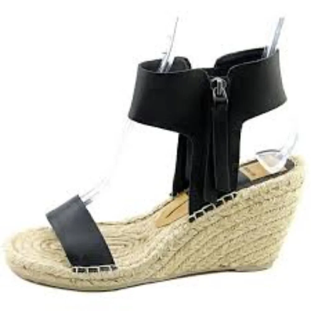 DOLCE VITA Gisele Leather Espadrille Sandals Women's size 8.5 Black Ankle Wrap